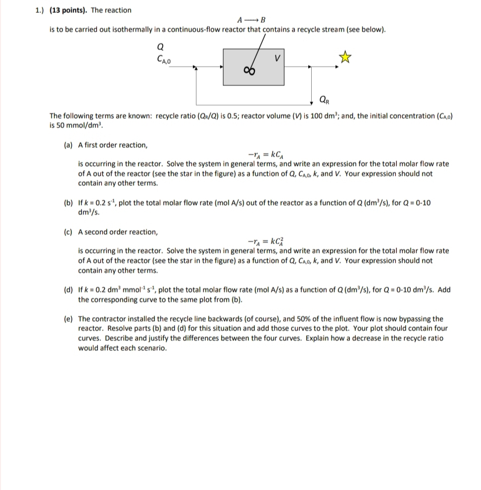 1 . ) ( 1 3 points ) . The reaction