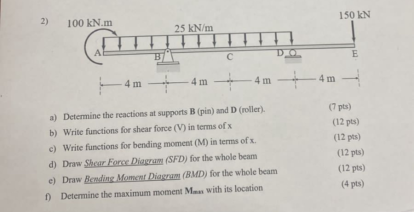 a ) Determine the reactions at supports B ( pin )