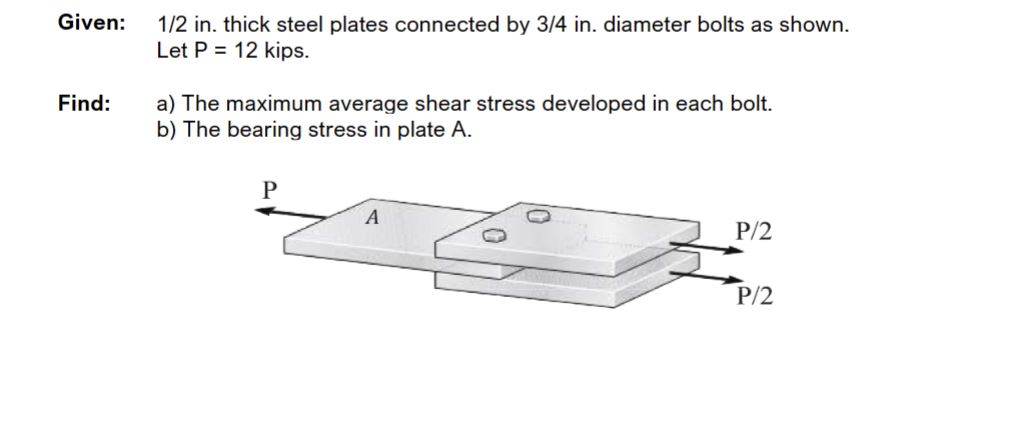 Given: , 1 2 in . thick steel plates connected by