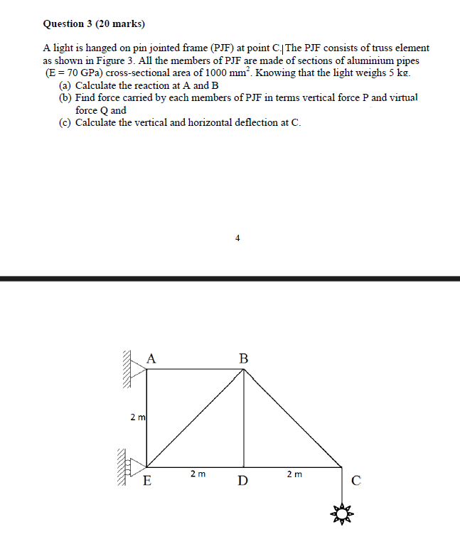 Question 3 ( 2 0 marks ) A light is hanged on pin