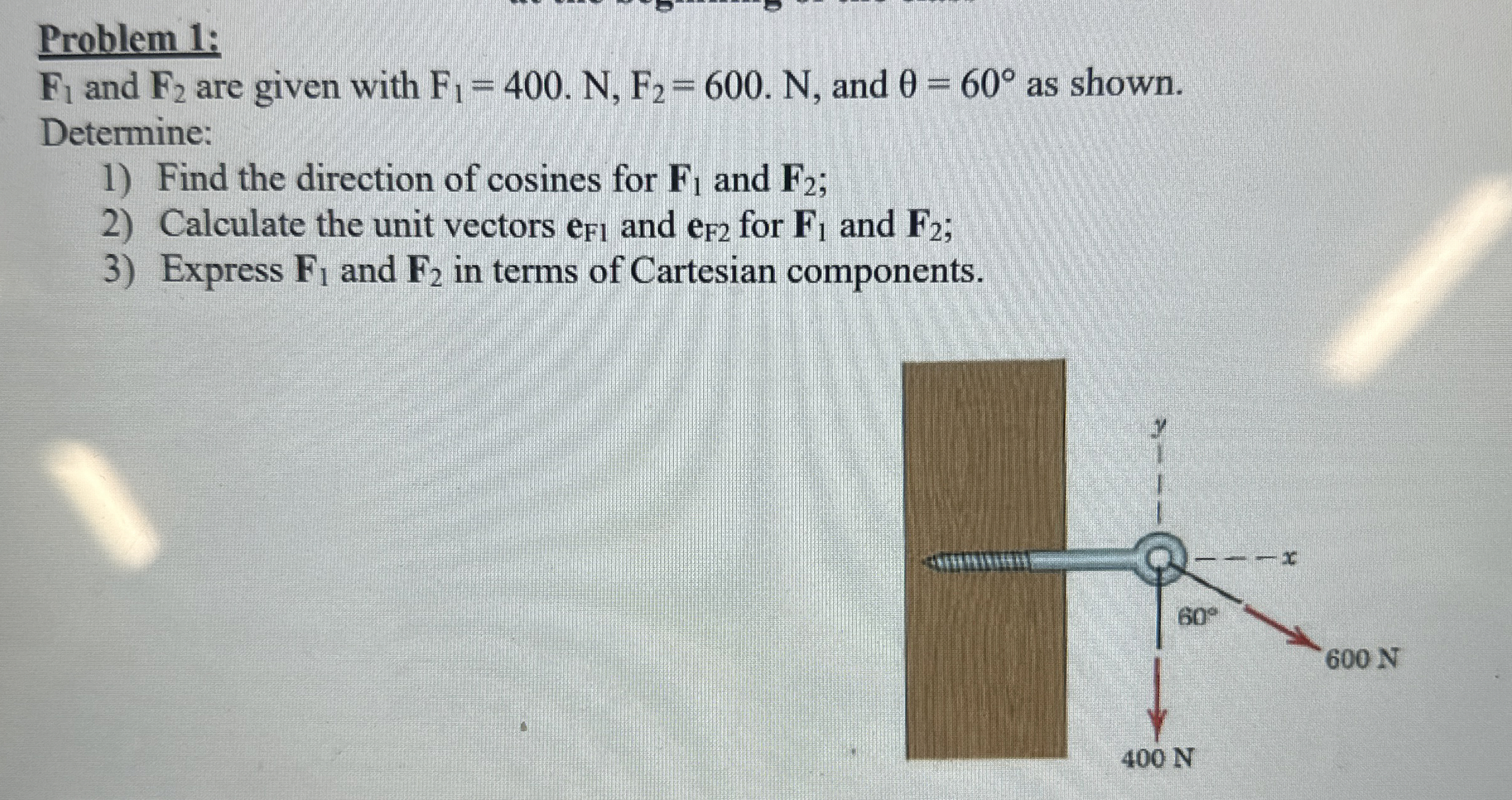 Problem 1 : F 1 and F 2 are given with F 1 = 4 0