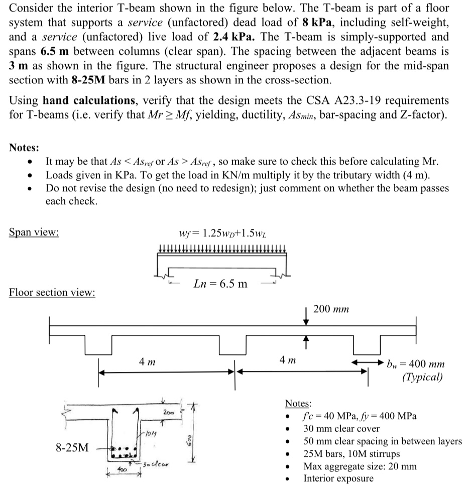 Consider the interior T - beam shown in the