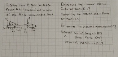 Suppole that p = men, w = 8 k N m foint D is