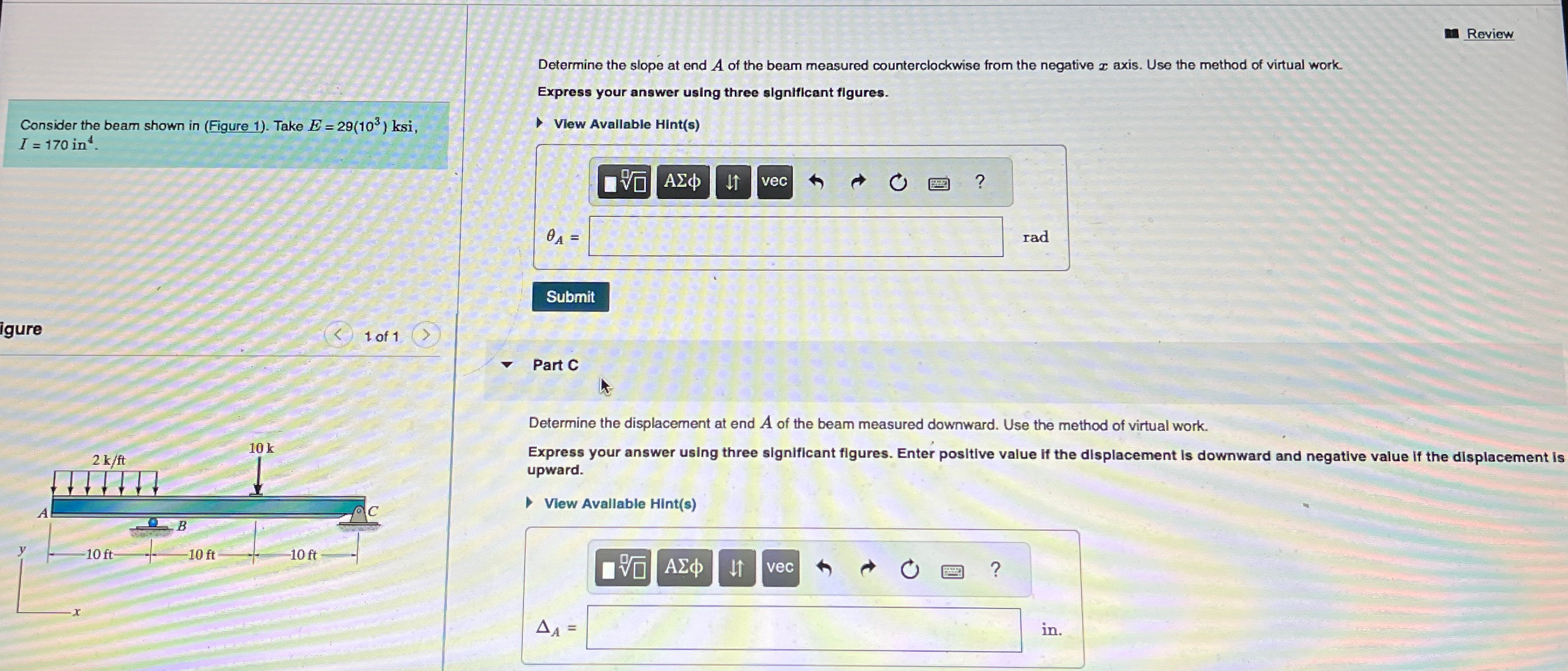 Review Determine the slope at end A of the beam