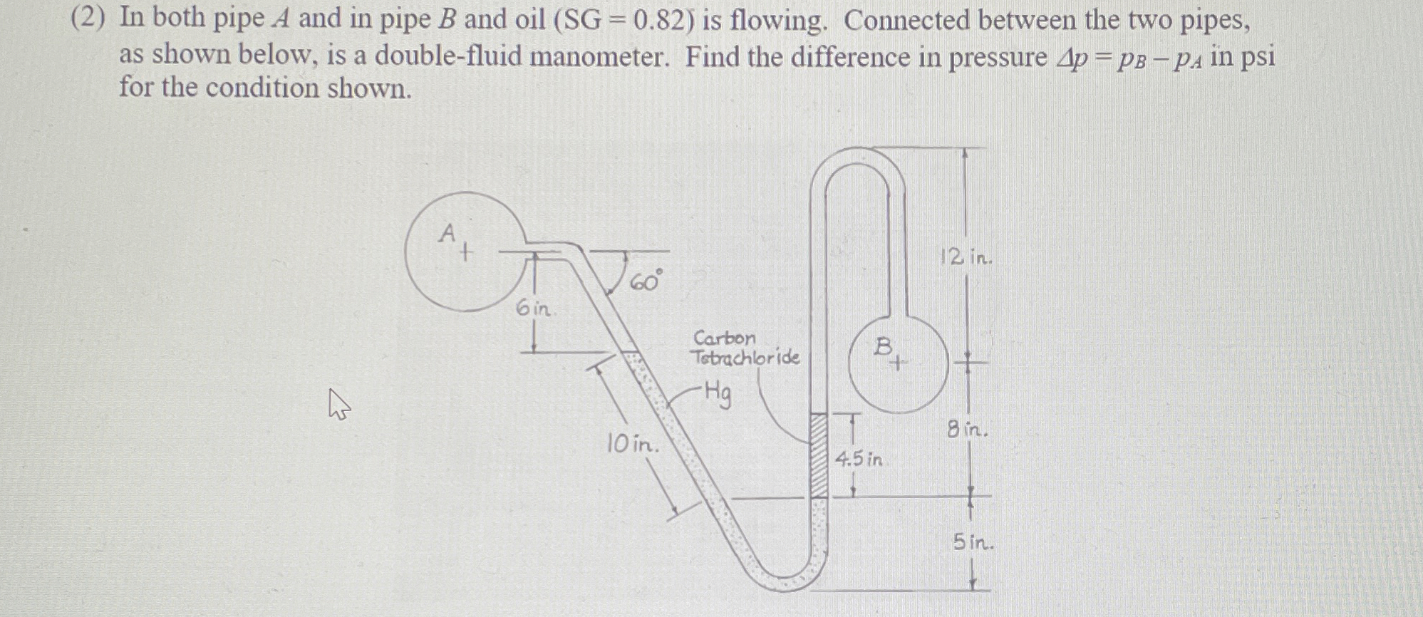 ( 2 ) In both pipe A and in pipe B and oil ( S G