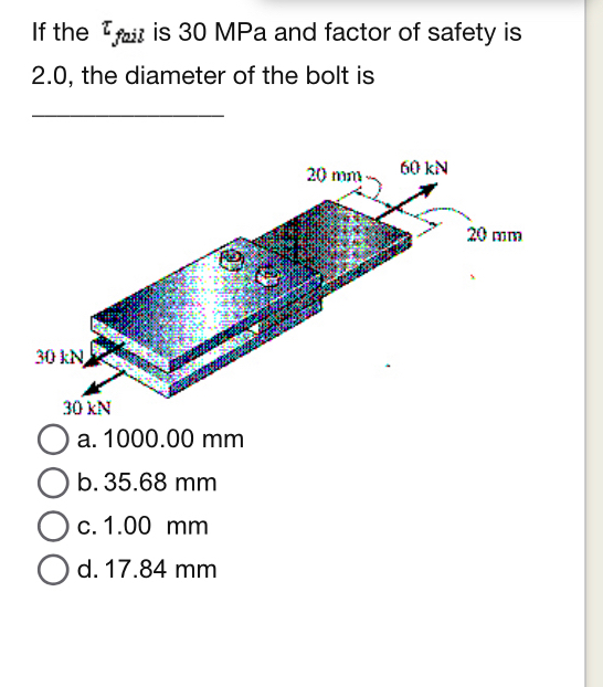 If the f a i l is 3 0 MPa and factor of safety is