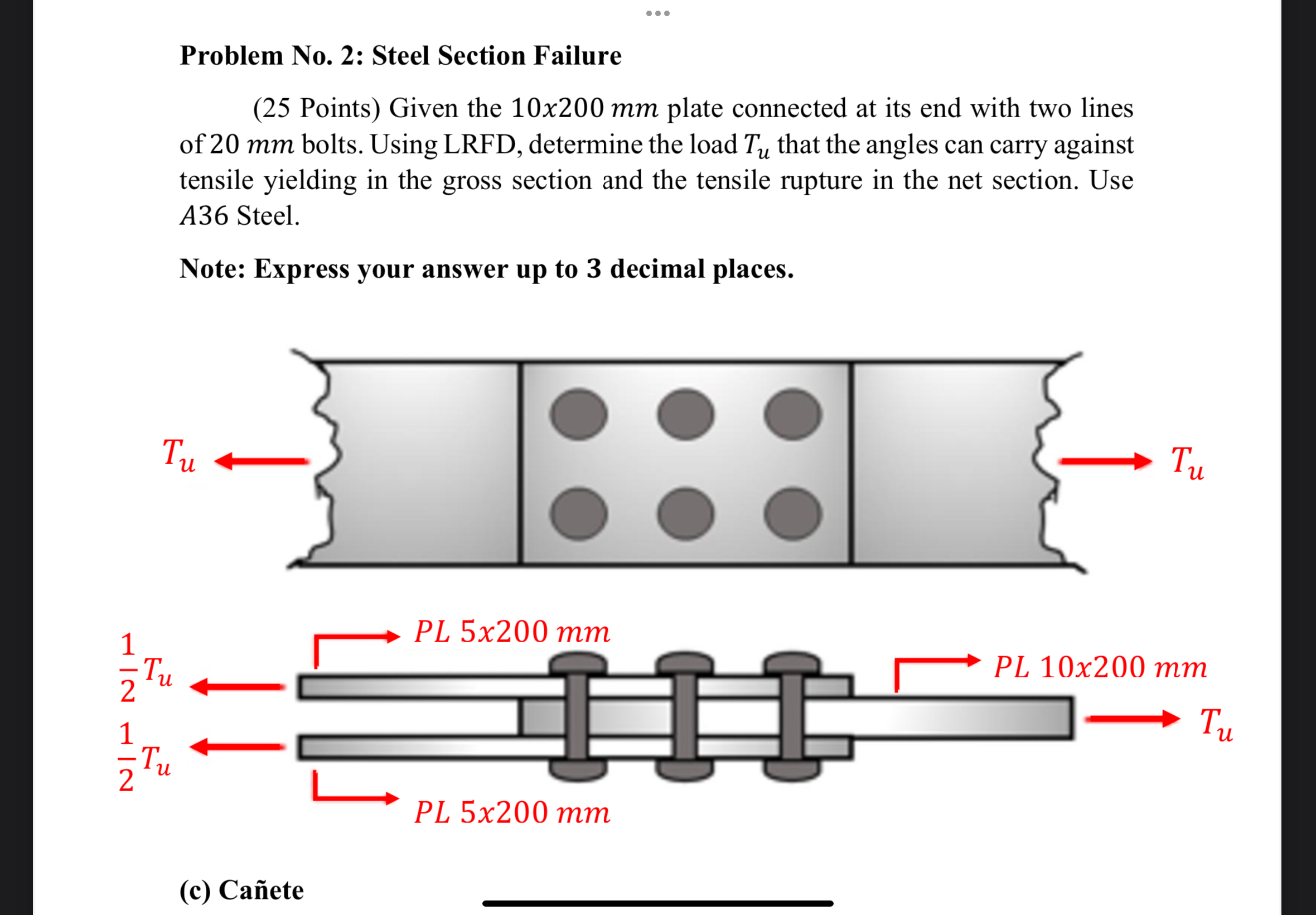 Problem No . 2 : Steel Section Failure ( 2 5