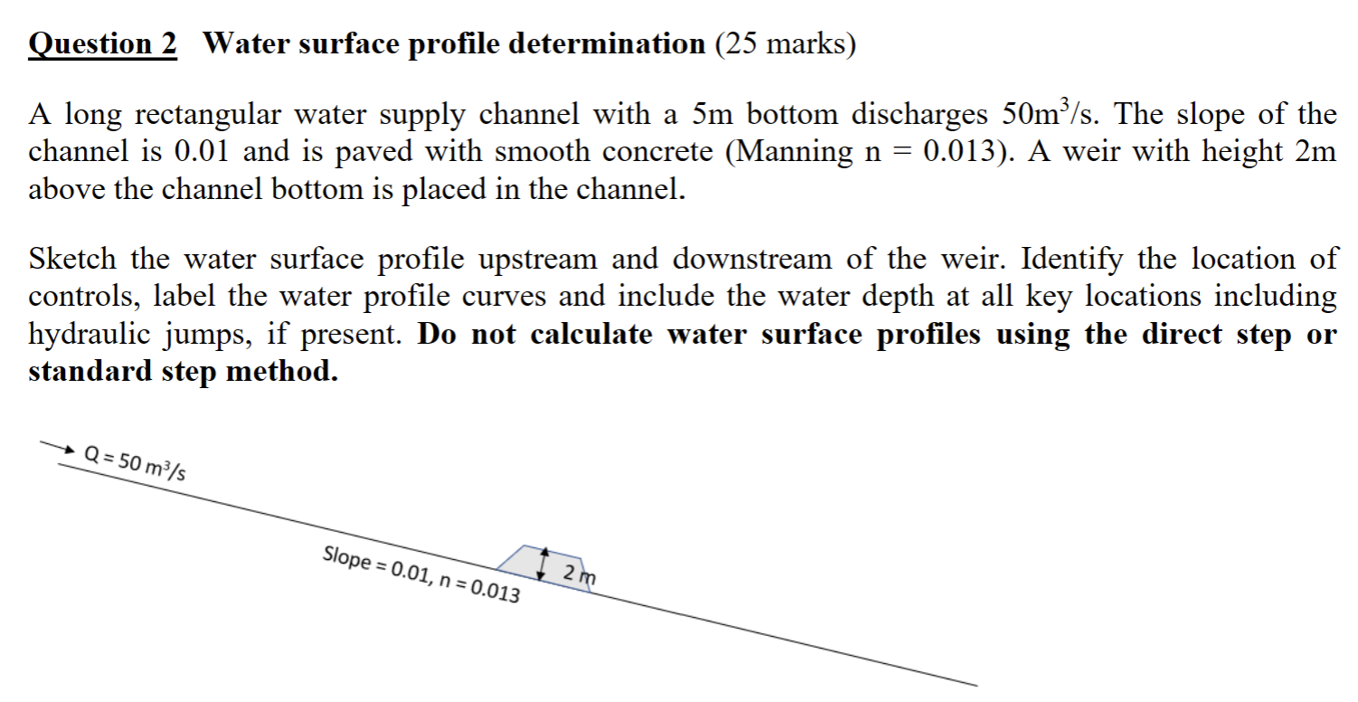 Question 2 Water surface profile determination (