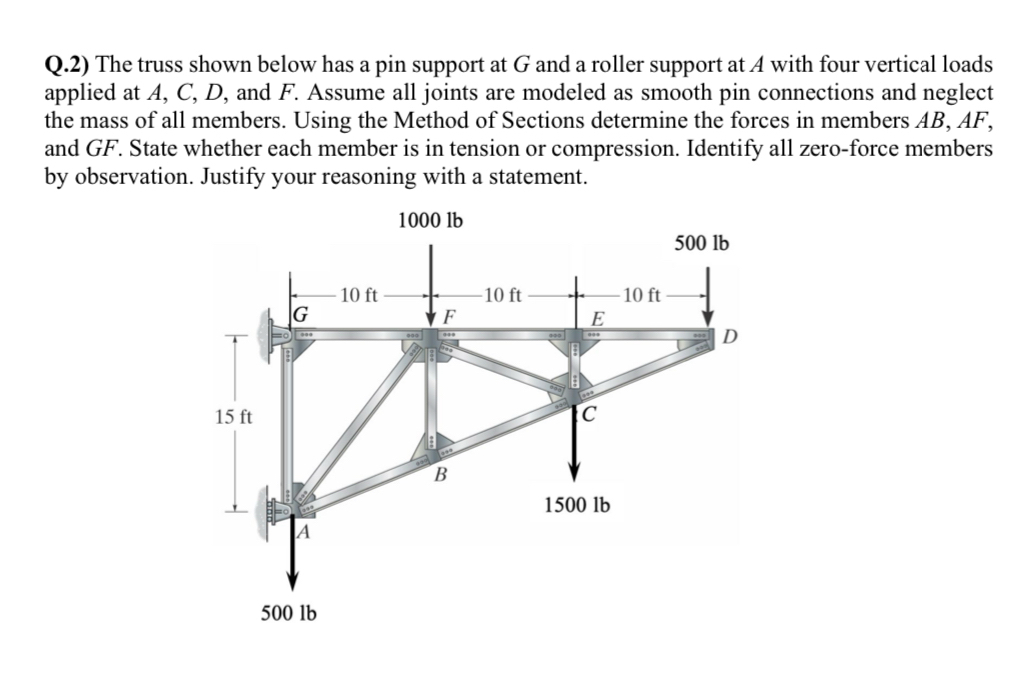 Q . 2 ) The truss shown below has a pin support