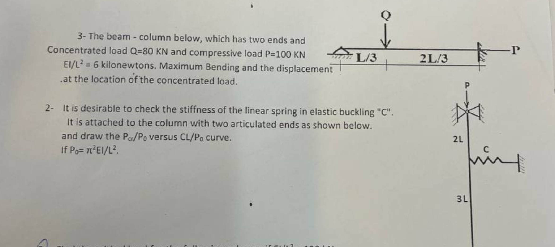 3 - The beam - column below, which has two ends