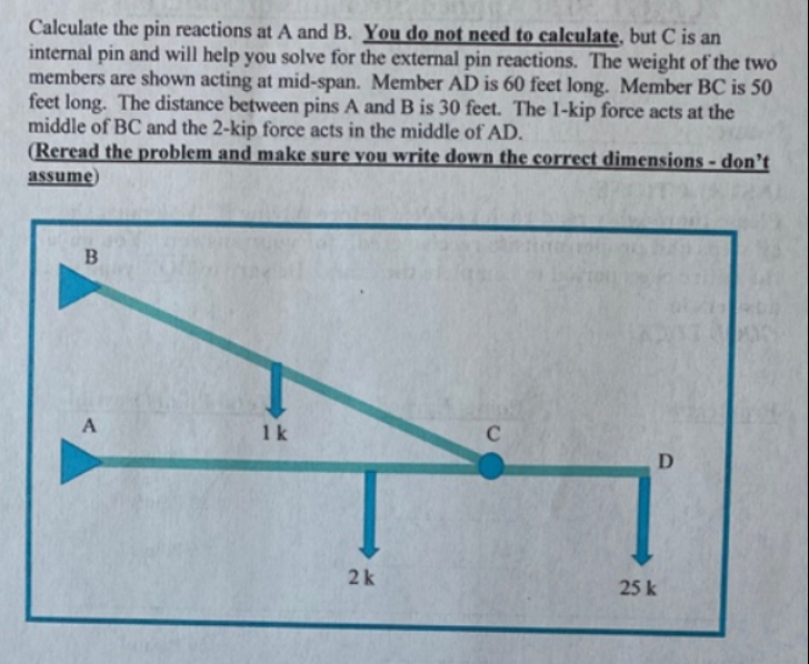 Calculate the pin reactions at A and B . You do