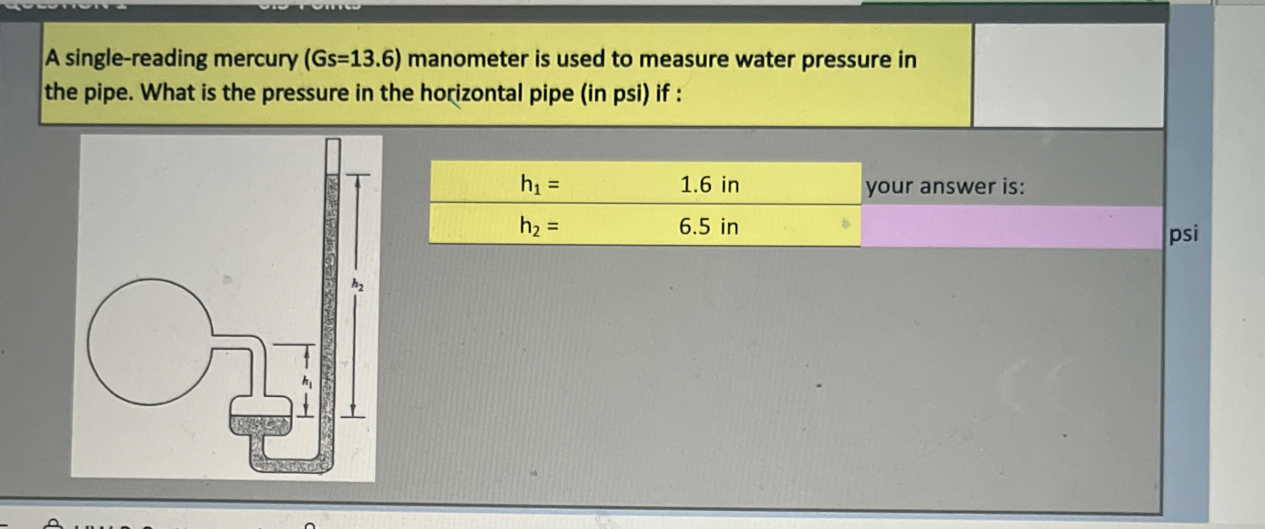 A single - reading mercury ( G s = 1 3 . 6 )