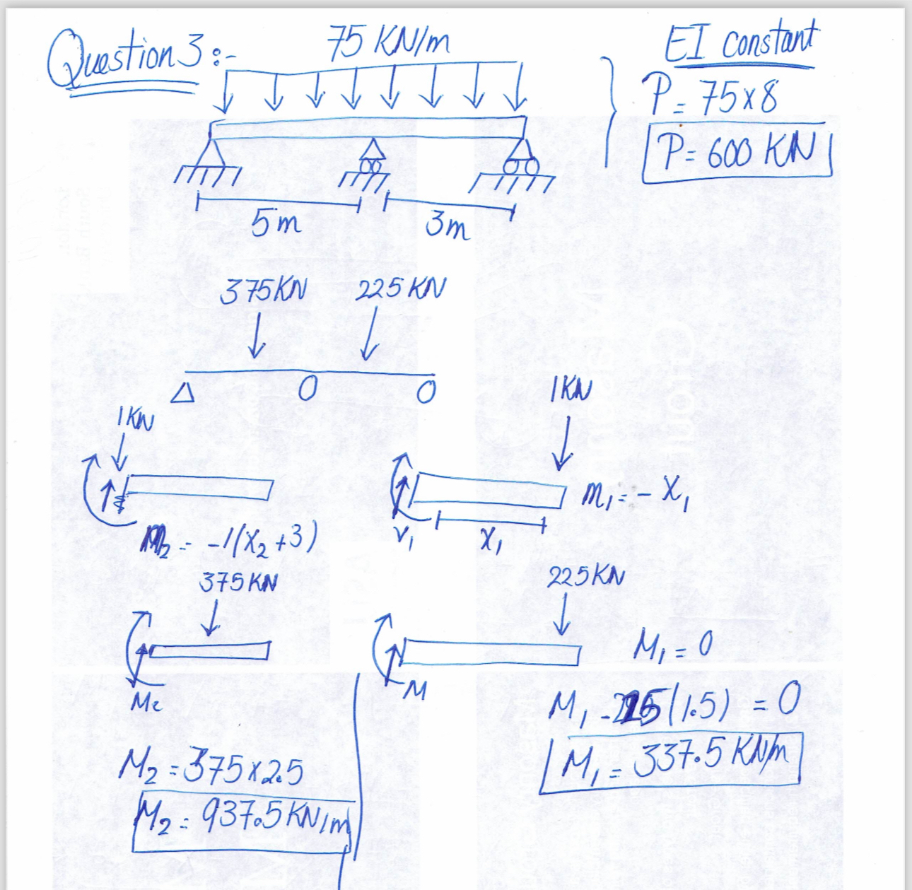 Question 3 : - EI constant P = 7 5 8 P = 6 0 0 K