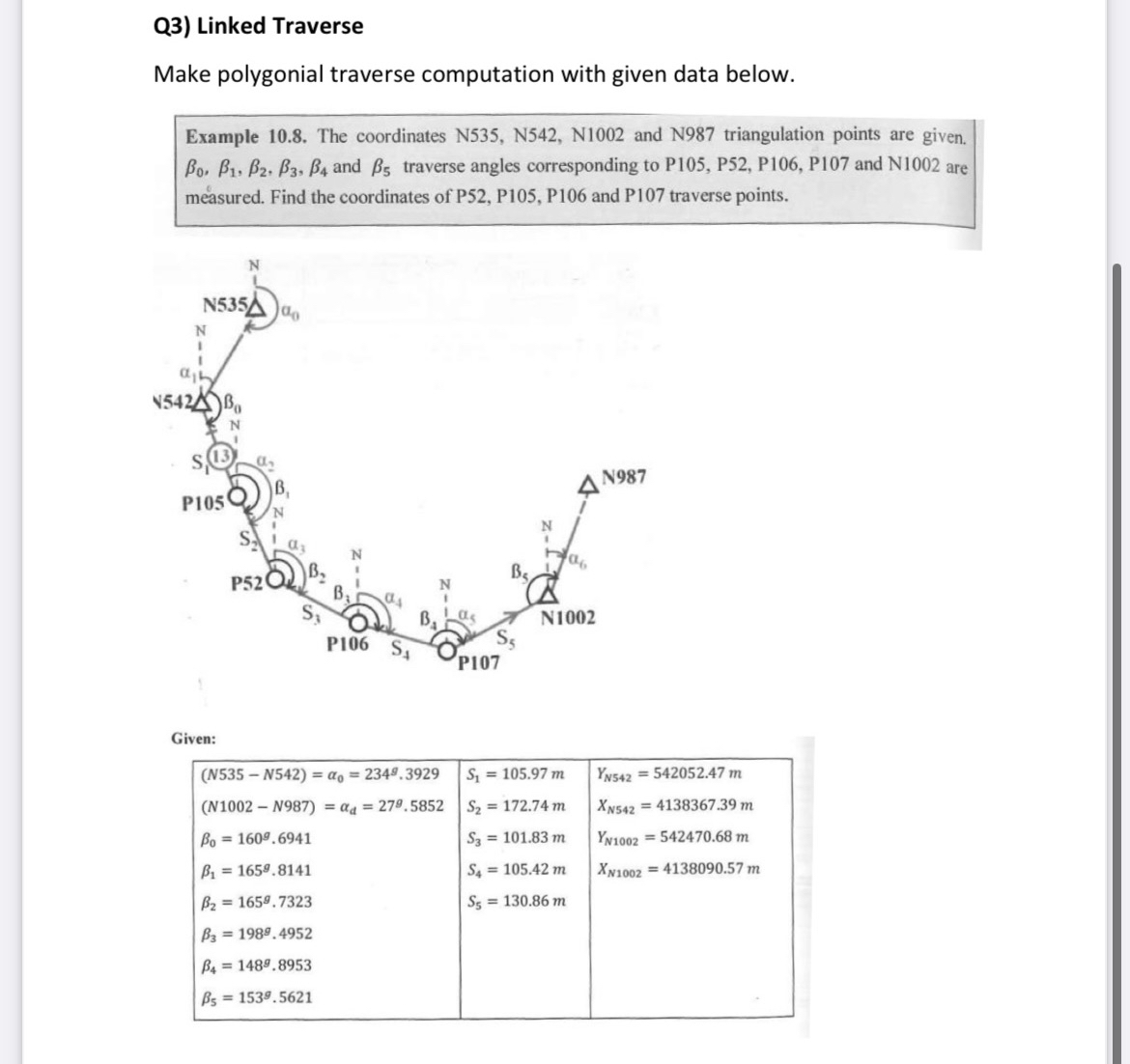 Q 3 ) Linked Traverse Make polygonial traverse