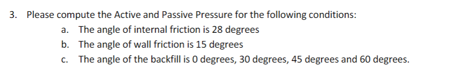Please compute the Active and Passive Pressure