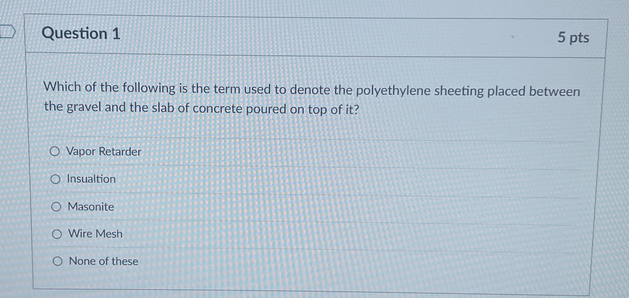 Question 1 Which of the following is the term
