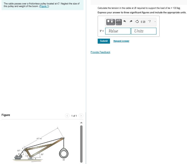 The cable passes over a frictionless pulley