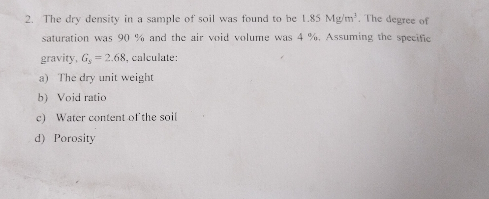 The dry density in a sample of soil was found to