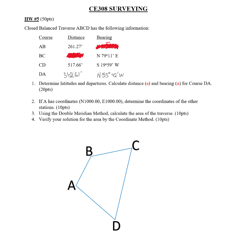 CE 3 0 8 SURVEYING HW # 5 ( 5 0 pts ) Closed