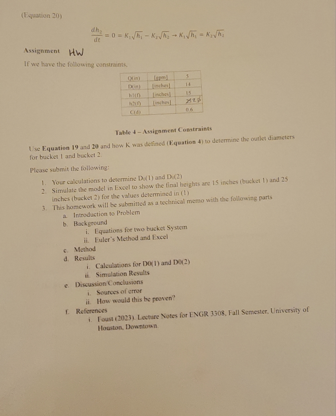 ( Equation 1 9 ) d h 1 d t = 0 = q i n - K 1 h 1