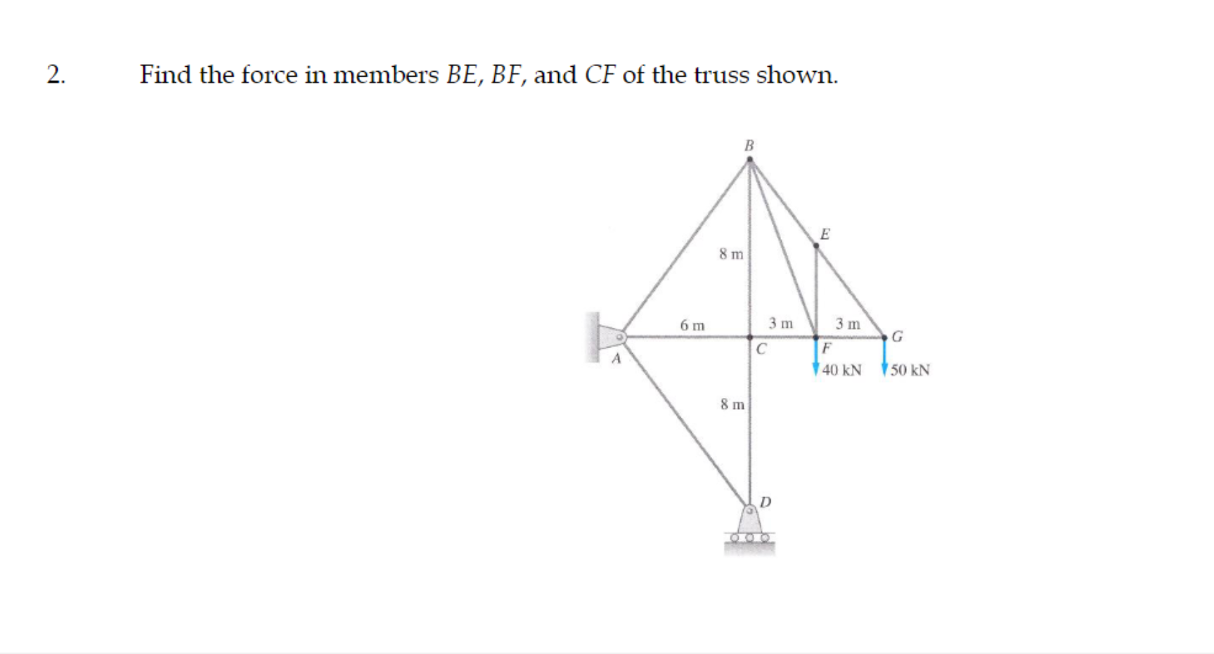 Must be solved using the 'Method of Sections' .