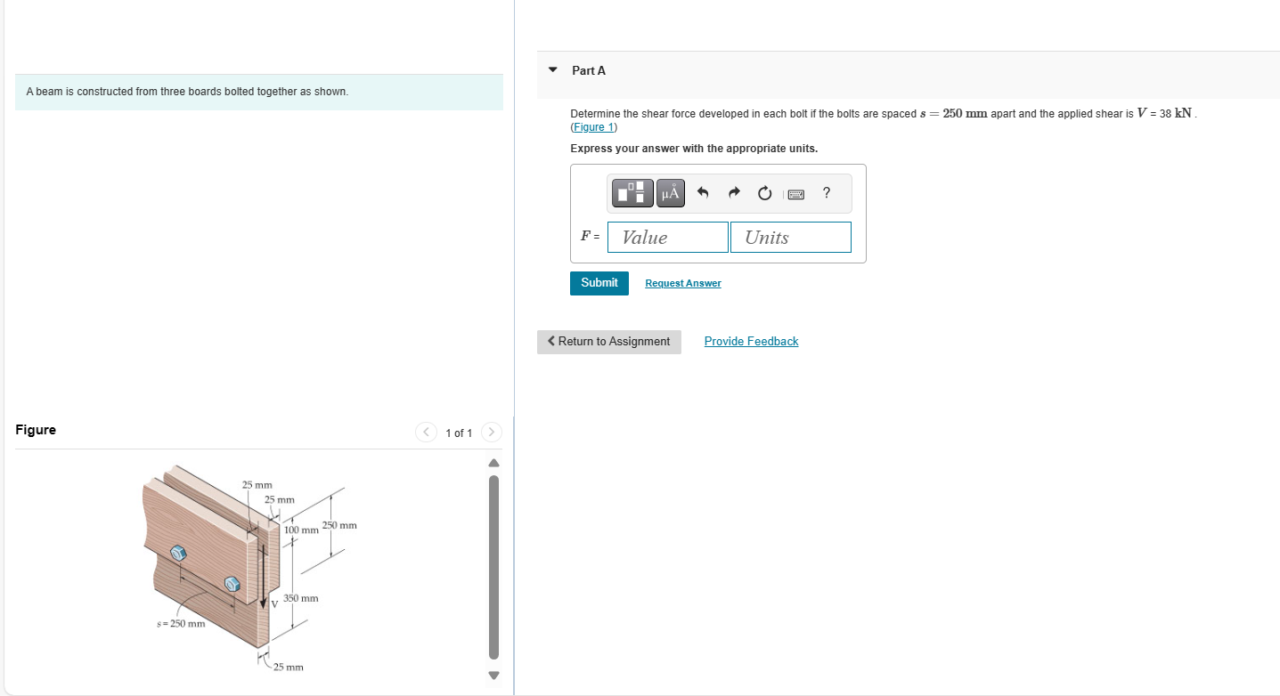 Determine the shear force developed in each bolt