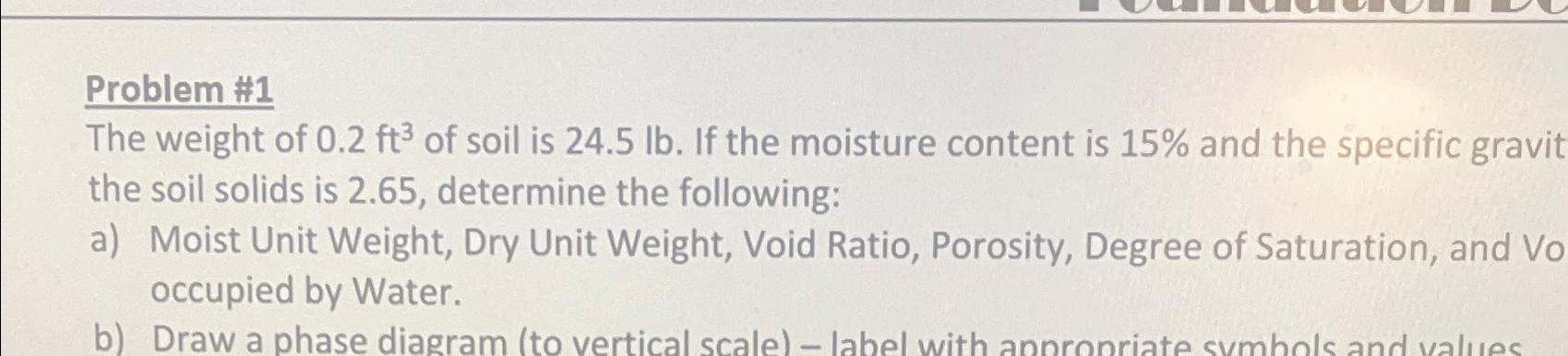 Problem #1\ The weight of 0.2ft^(3) of soil is