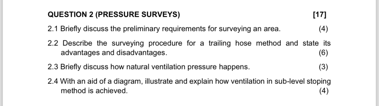 QUESTION 2 ( PRESSURE SURVEYS ) [ 1 7 ] 2 . 1