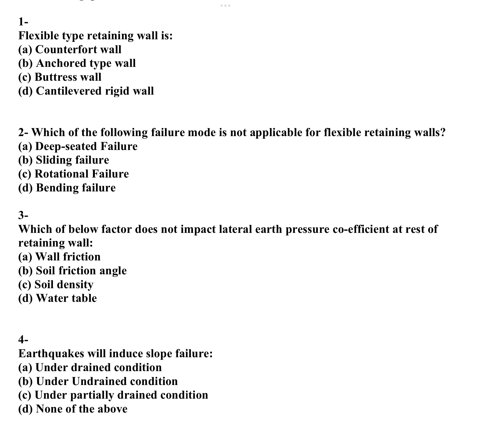 1 - Flexible type retaining wall is: ( a )