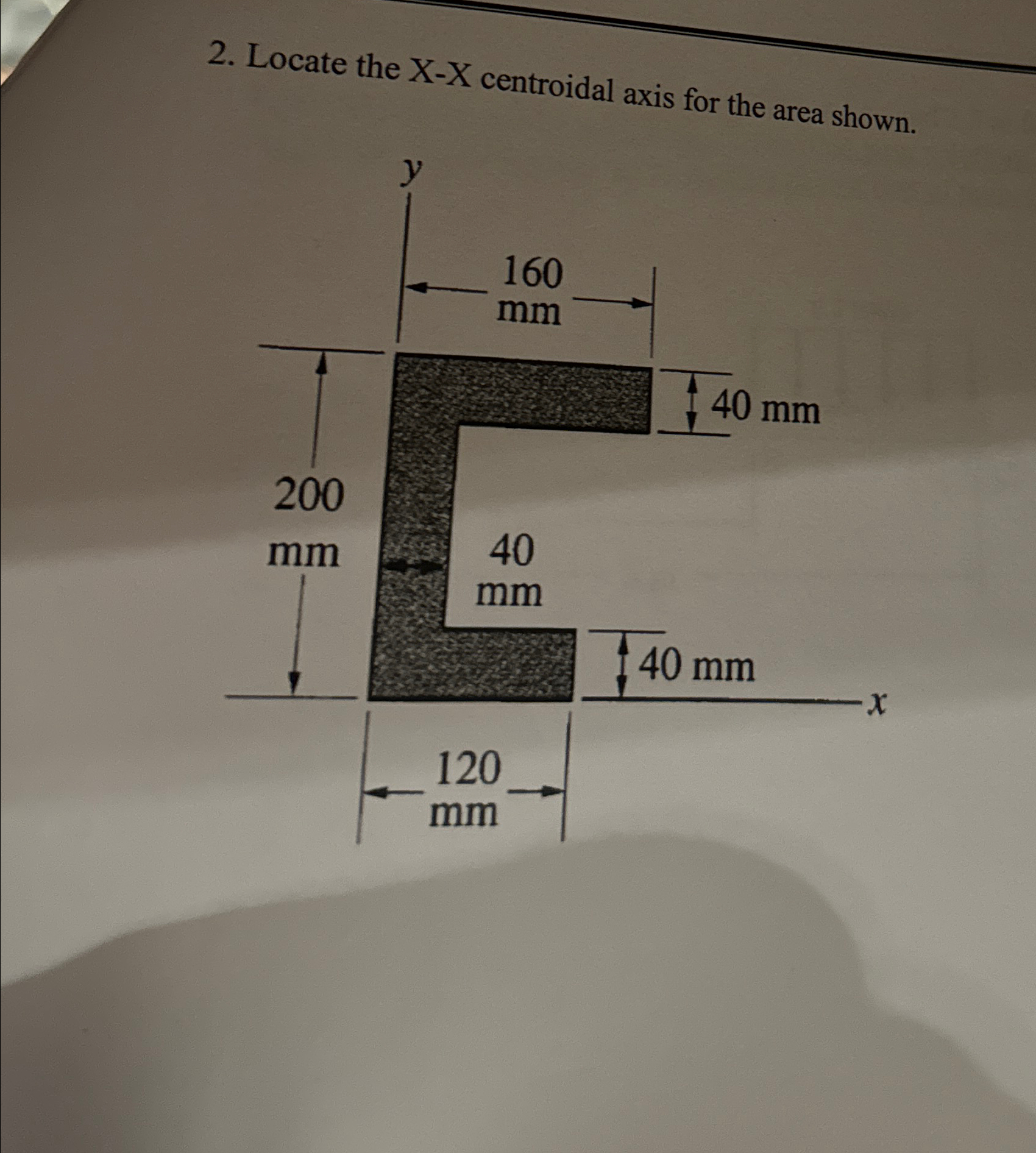 Locate the x - x centroidal axis for the area