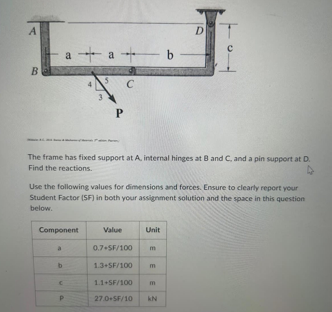 The frame has fixed support at A , internal