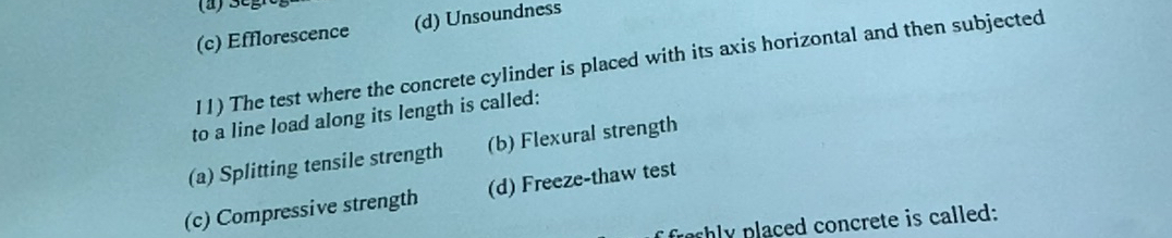 ( c ) Efflorescence ( d ) Unsoundness The test