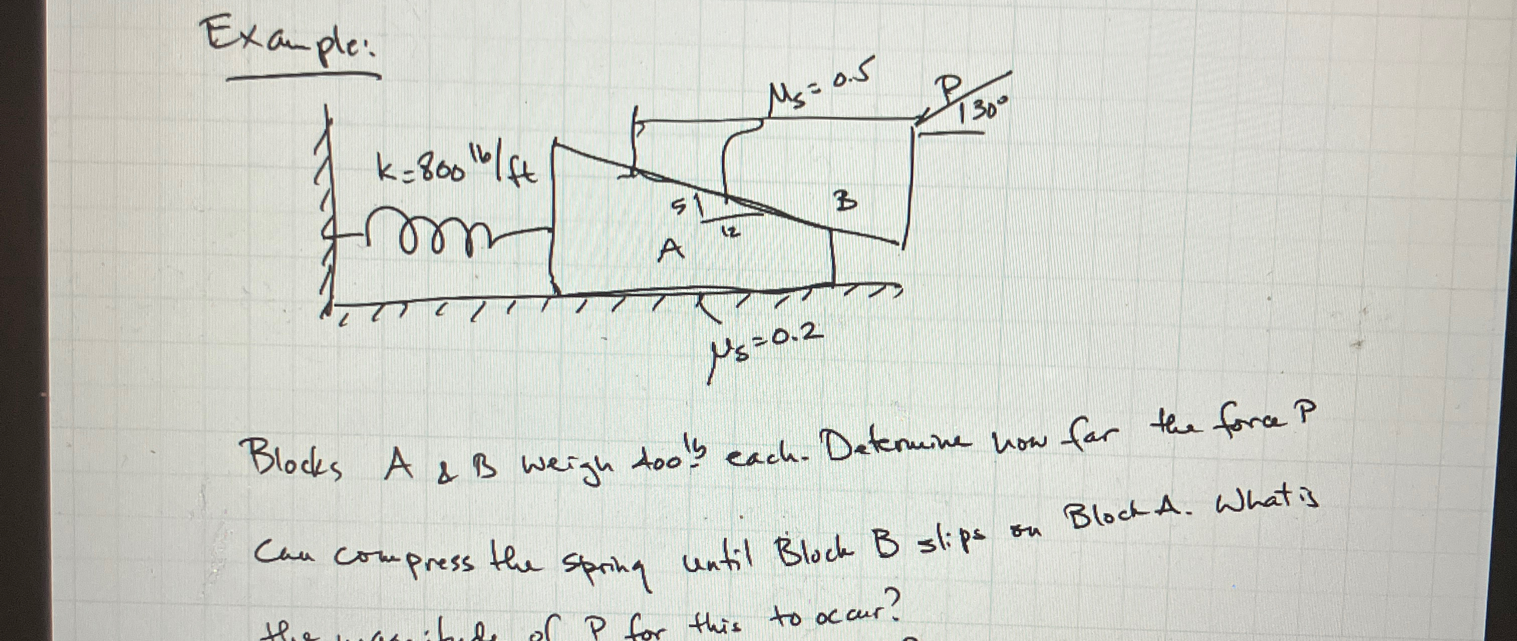 Example: Blocks A & B weigh too", each. Determine