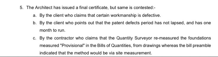 The Architect has issued a final certificate, but