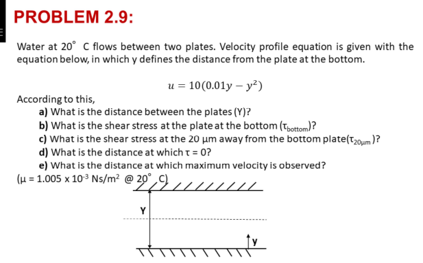 PROBLEM 2 . 9 : Water at 2 0 C flows between two