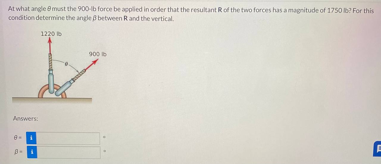At what angle must the 9 0 0 - l b force be