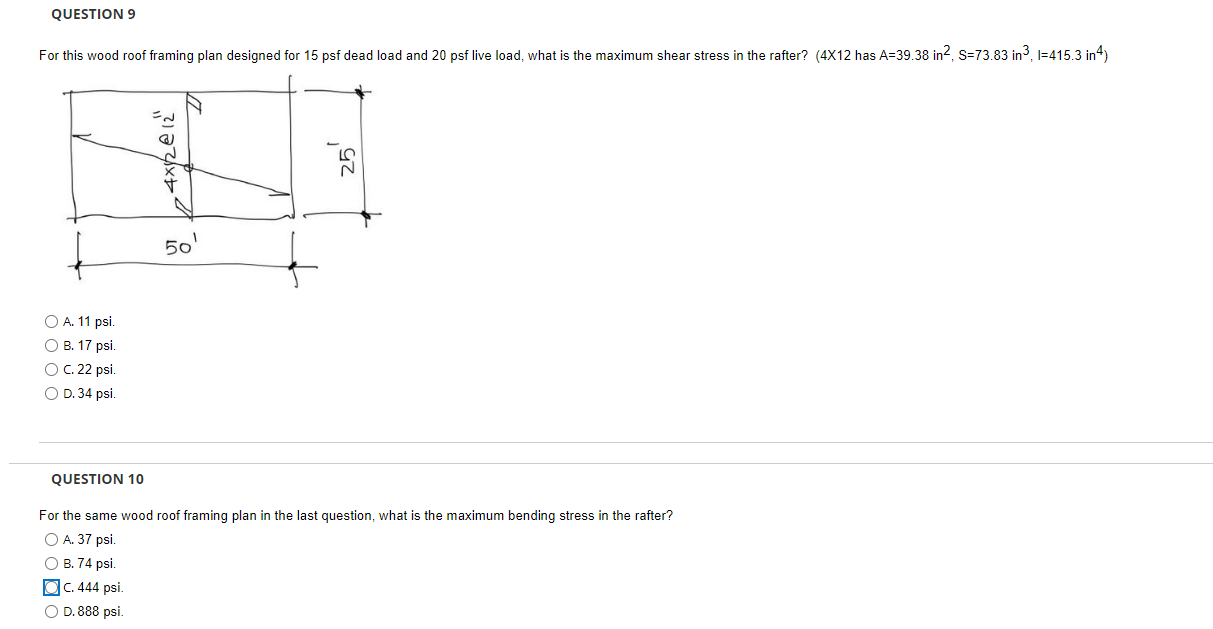 QUESTION 9 For this wood roof framing plan