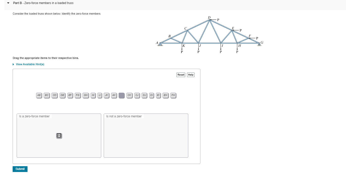 Part B - Zero - force members in a loaded truss