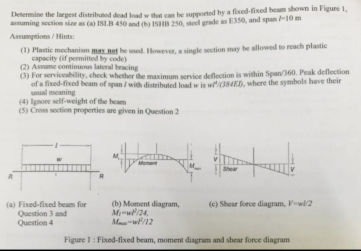 Determine the largest distributed dead load w