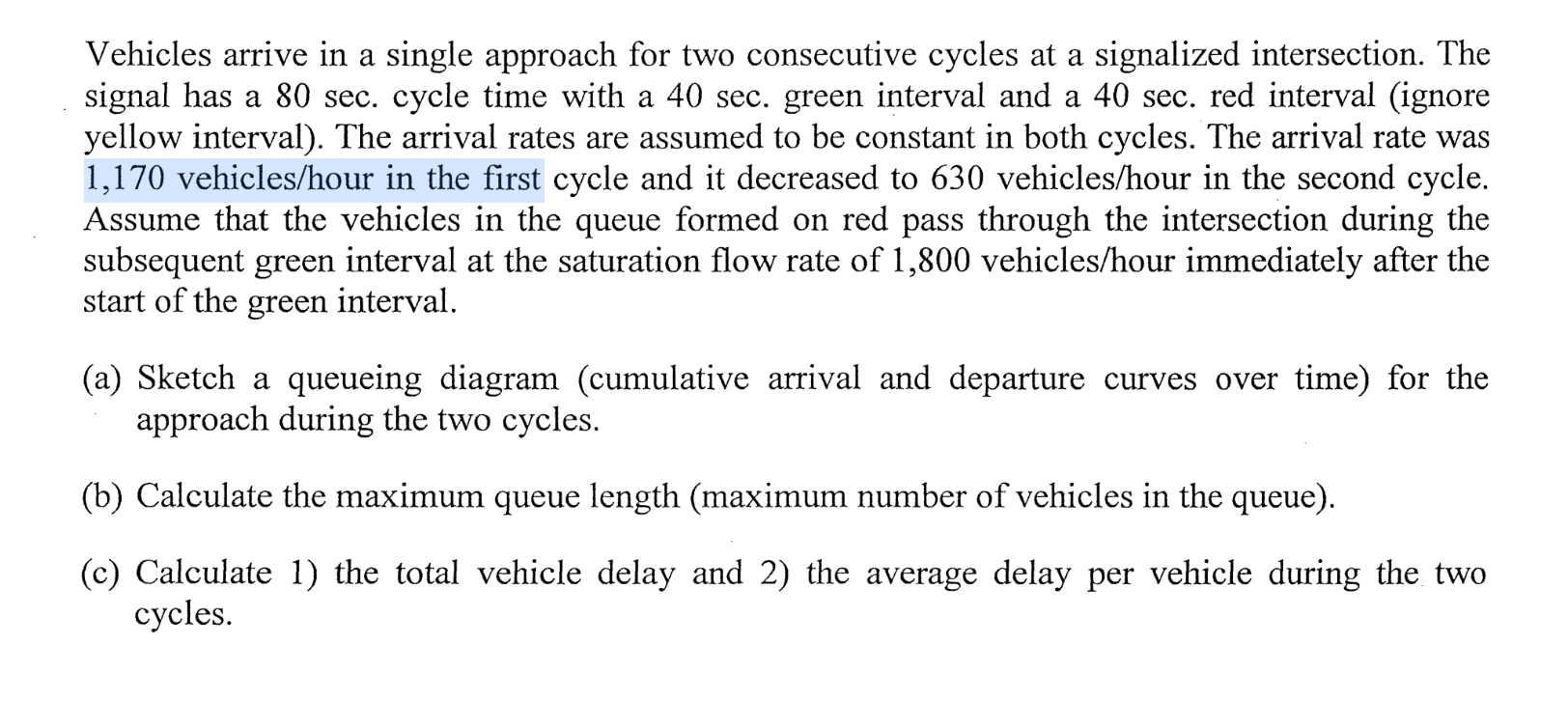 Vehicles arrive in a single approach for two