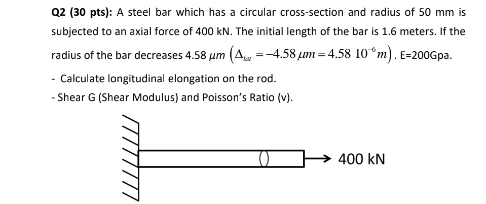 Q 2 ( 3 0 pts ) : A steel bar which has a
