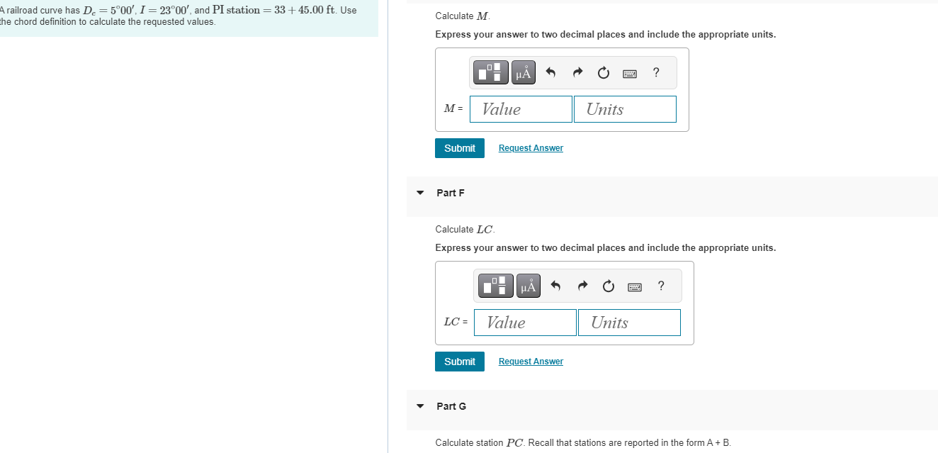A railroad curve has D c = 5 0 0 ' , I = 2 3 0 0