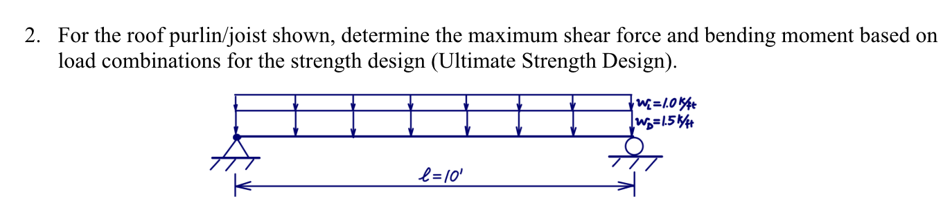 For the roof purlin / joist shown, determine the