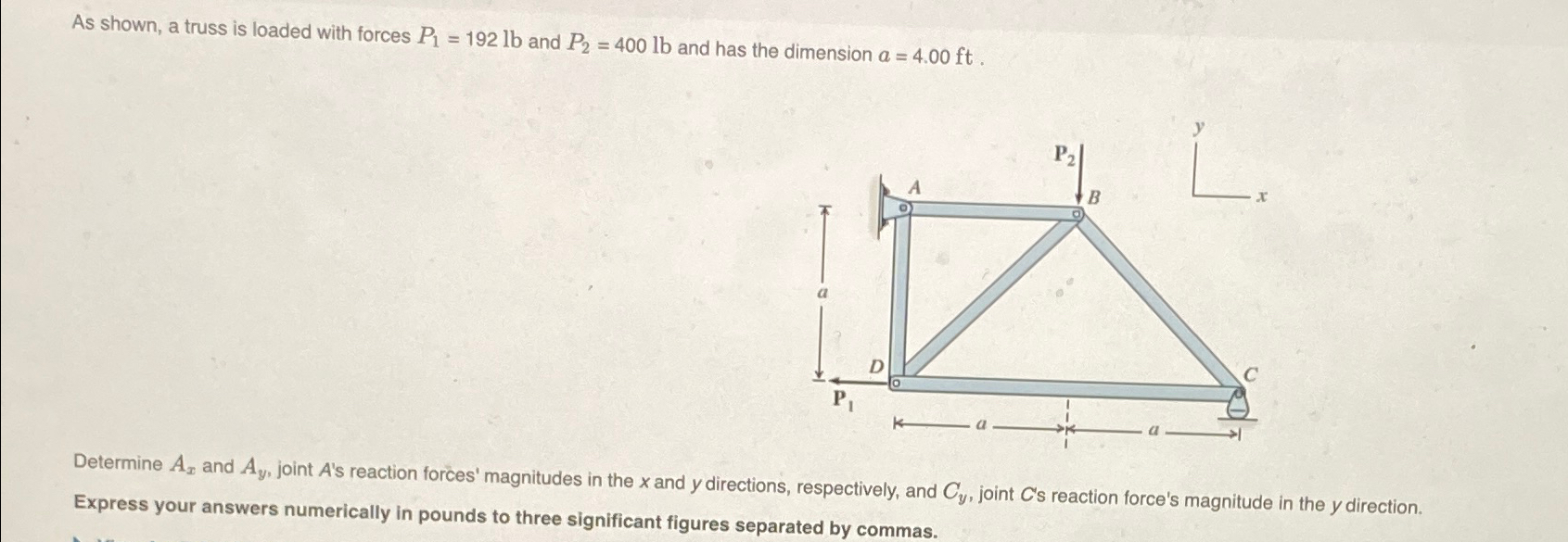 As shown, a truss is loaded with forces P 1 = 1 9