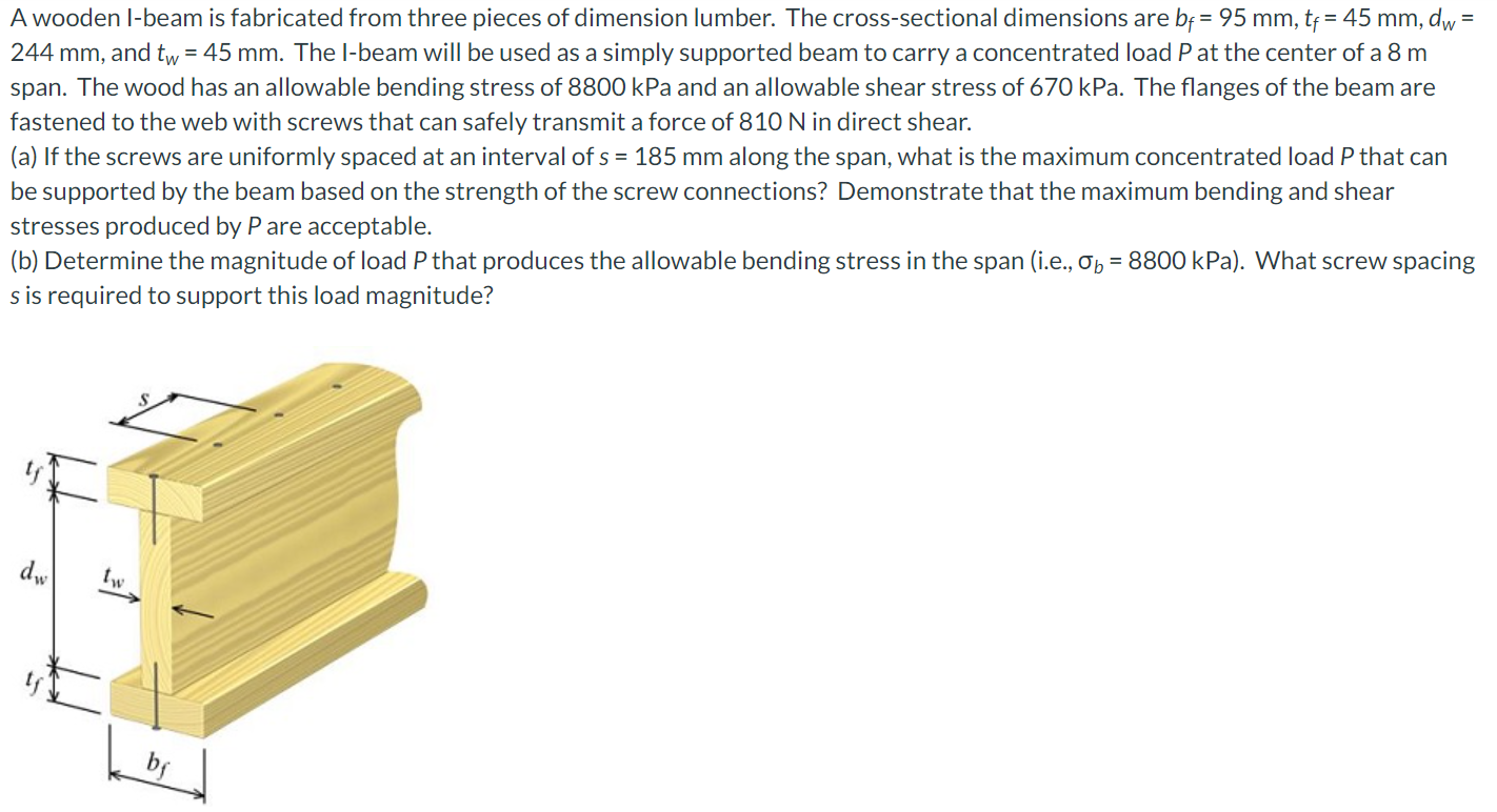 A wooden I - beam is fabricated from three pieces