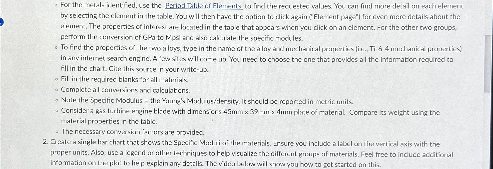 For the metals identified, use the Period Table