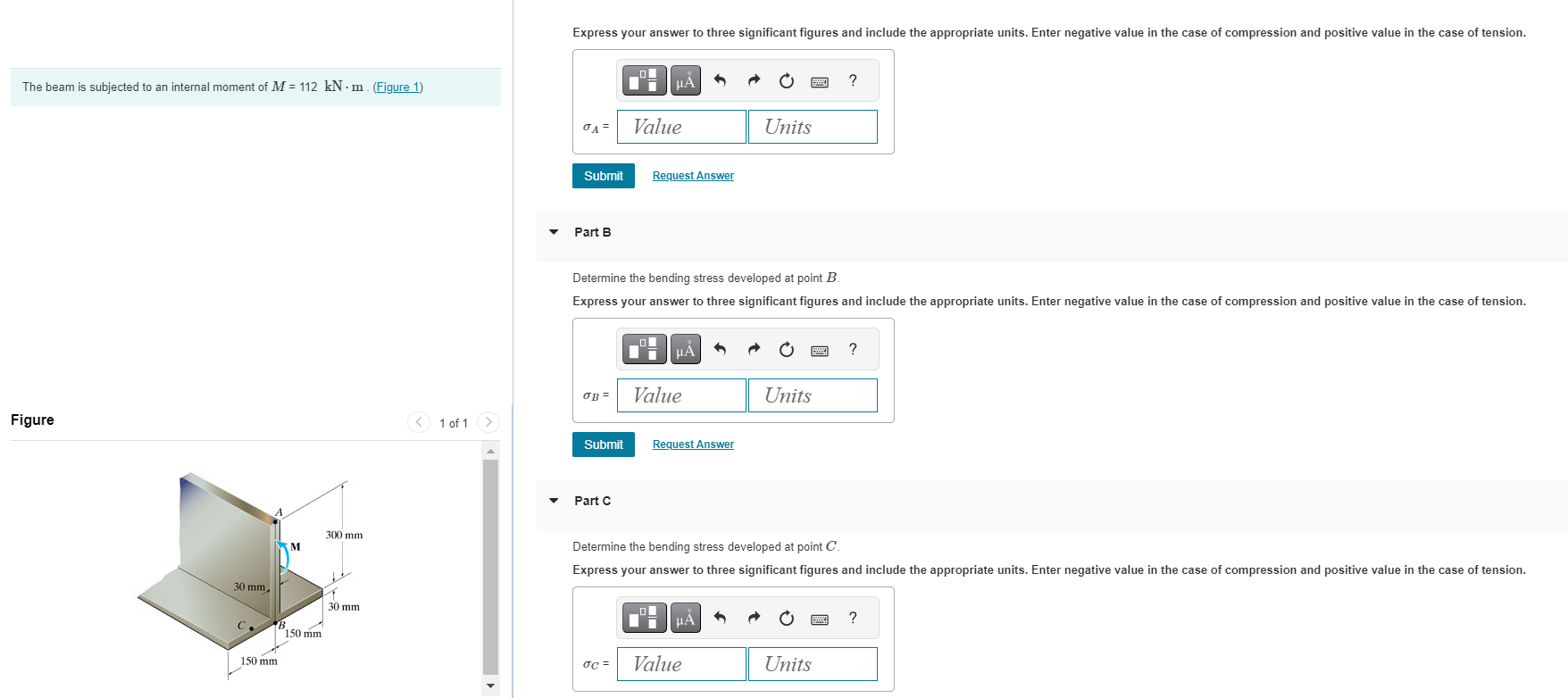 The beam is subjected to an internal moment of M