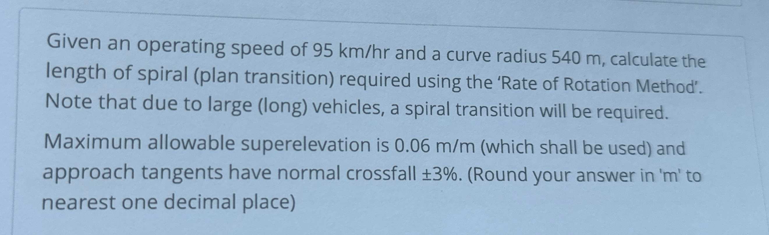 Given an operating speed of 9 5 k m h r and a
