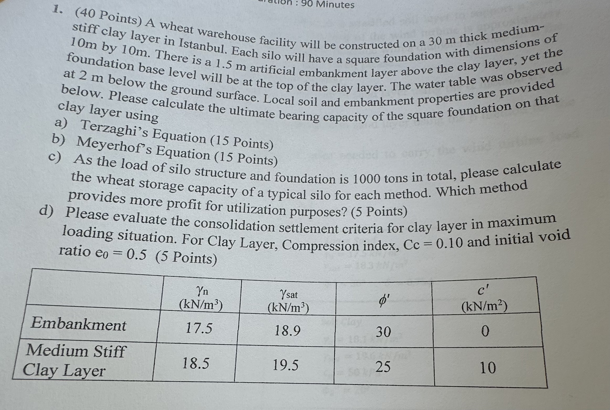 ( 4 0 Points ) A wheat warehouse facility will be