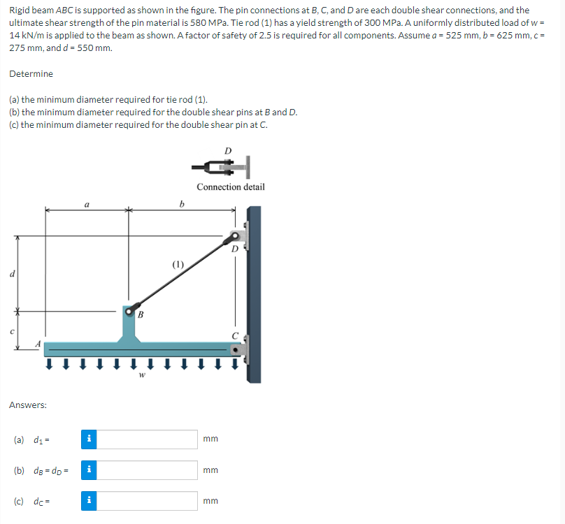 Rigid beam ABC is supported as shown in the